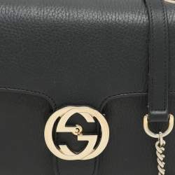 Gucci Black Leather Dollar Interlocking GG Shoulder Bag