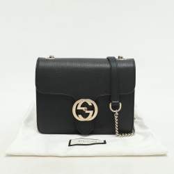 Gucci Black Leather Dollar Interlocking GG Shoulder Bag