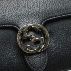 Gucci Black Leather Dollar Interlocking GG Shoulder Bag