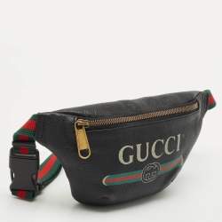 Gucci Black Leather Logo Web Small Belt Bag