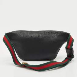Gucci Black Leather Logo Web Small Belt Bag
