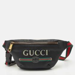 Gucci Black Leather Logo Web Small Belt Bag