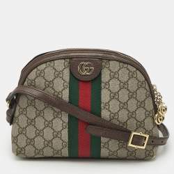 Gucci Beige/Brown GG Supreme Canvas Small Web Ophidia Shoulder Bag