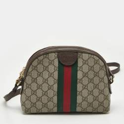 Gucci Beige/Brown GG Supreme Canvas Small Web Ophidia Shoulder Bag