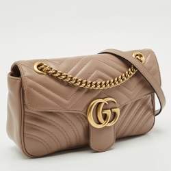 Gucci Beige Matelasse Leather Small GG Marmont Shoulder Bag