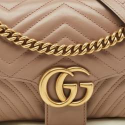 Gucci Beige Matelasse Leather Small GG Marmont Shoulder Bag