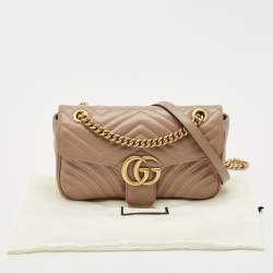 Gucci Beige Matelasse Leather Small GG Marmont Shoulder Bag
