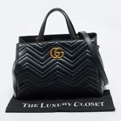 Gucci Black Matelasse Leather Medium GG Marmont Tote