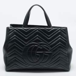 Gucci Black Matelasse Leather Medium GG Marmont Tote