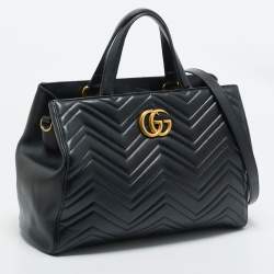 Gucci Black Matelasse Leather Medium GG Marmont Tote