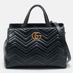 Gucci Black Matelasse Leather Medium GG Marmont Tote