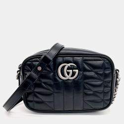 Gucci Black Leather Marmont Matelasse Mini Crossbody Bag