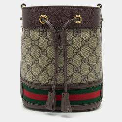 Gucci Beige Brown PVC Ophidia Mini Bucket Bag