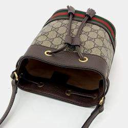 Gucci Beige Brown PVC Ophidia Mini Bucket Bag