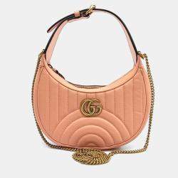 Gucci Pink Leather Marmont Half Moon Shoulder Bag