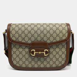 Gucci Black Brown Leather and PVC 1955 Horsebit Shoulder Bag