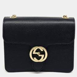 Gucci Black Leather Interlocking GG Crossbody Bag