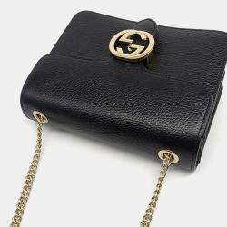 Gucci Black Leather Interlocking GG Crossbody Bag