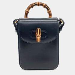 Gucci Black Leather Bamboo Mini Tote and Crossbody Bag