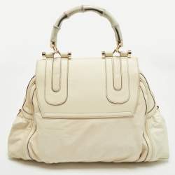 Gucci Cream Leather Pop Bamboo Top Handle Bag
