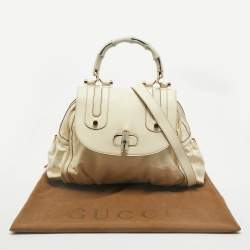 Gucci Cream Leather Pop Bamboo Top Handle Bag