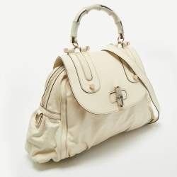 Gucci Cream Leather Pop Bamboo Top Handle Bag