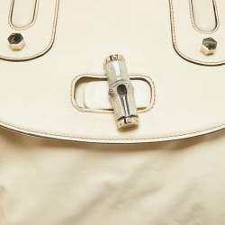 Gucci Cream Leather Pop Bamboo Top Handle Bag