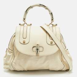 Gucci Cream Leather Pop Bamboo Top Handle Bag
