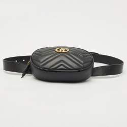 Gucci Black Matelassé Leather Mini GG Marmont Belt Bag