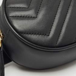 Gucci Black Matelassé Leather Mini GG Marmont Belt Bag