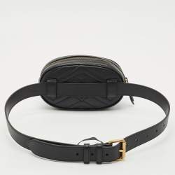 Gucci Black Matelassé Leather Mini GG Marmont Belt Bag