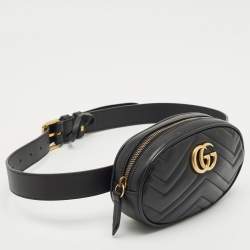 Gucci Black Matelassé Leather Mini GG Marmont Belt Bag