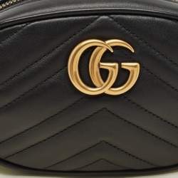 Gucci Black Matelassé Leather Mini GG Marmont Belt Bag