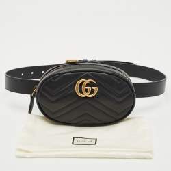 Gucci Black Matelassé Leather Mini GG Marmont Belt Bag