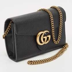 Gucci Black Leather GG Marmont Wallet on Chain