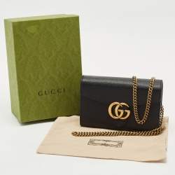 Gucci Black Leather GG Marmont Wallet on Chain