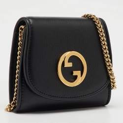 Gucci Black Leather Blondie Medium Wallet On Chain