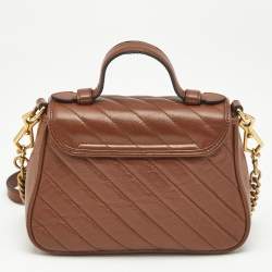 Gucci Brown Matelasse Leather Mini GG Marmont Top Handle Bag