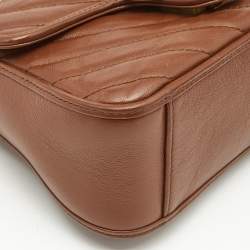 Gucci Brown Matelasse Leather Mini GG Marmont Top Handle Bag