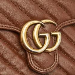 Gucci Brown Matelasse Leather Mini GG Marmont Top Handle Bag