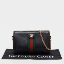 Gucci Black Leather GG Web Detail Ophidia Medium Chain Shoulder Bag