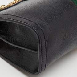Gucci Black Leather GG Web Detail Ophidia Medium Chain Shoulder Bag
