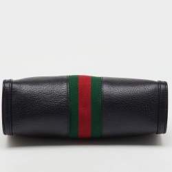 Gucci Black Leather GG Web Detail Ophidia Medium Chain Shoulder Bag