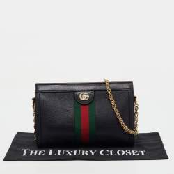 Gucci Black Leather GG Web Detail Ophidia Medium Chain Shoulder Bag