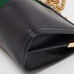 Gucci Black Leather GG Web Detail Ophidia Medium Chain Shoulder Bag