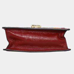 Gucci Patent Embroidered Mini Sylvie Red Top Handle Bag