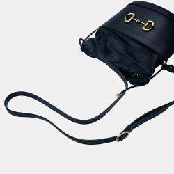 Pre Owned Gucci Horsebit 1955 Black Leather Bucket Bag