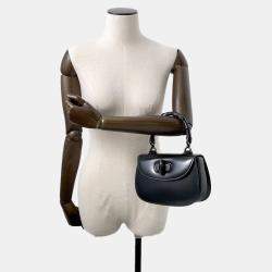 Gucci Bamboo 1947 Top Handle Bag Black Leather Size Small