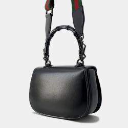Gucci Bamboo 1947 Top Handle Bag Black Leather Size Small