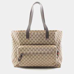 Gucci GG Large Beige/Brown Canvas Leather Tote